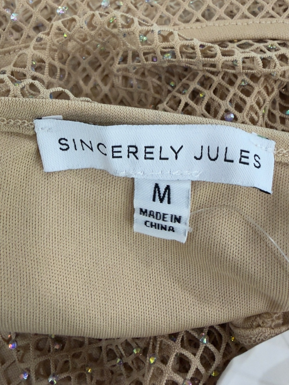 Sincerly Jules Champagne Gold Mesh Long-Sleeve Mini Dress - Picture 6 of 8